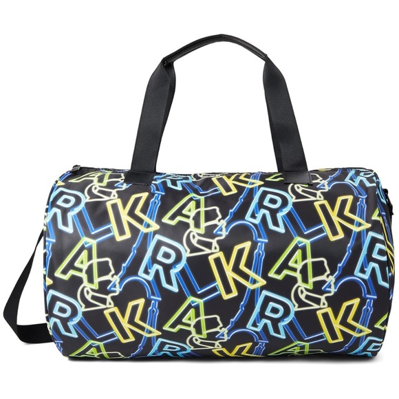 Karl Lagerfeld Handbags - NWT Karl Lagerfeld Neon Logo Duffle Gym Bag Weekender 19" Black Travel Tote $150